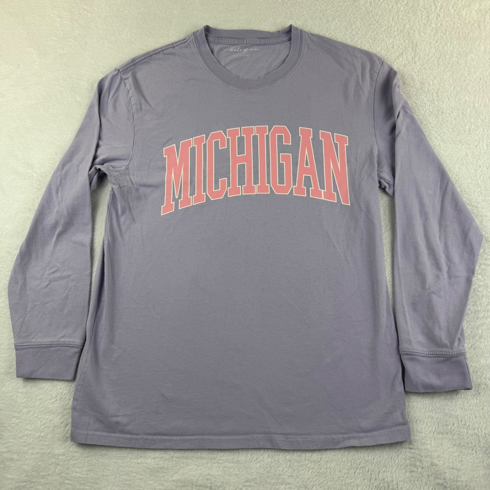 State of Mine Michigan T-Shirt Womens Small Purple Long Sleeve Graphic Cotton